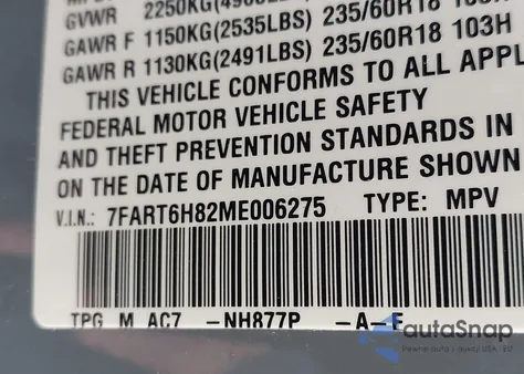 2021 Honda Cr-V Hybrid Ex-L из США, поврежденный, VIN 7FART6H82ME006275